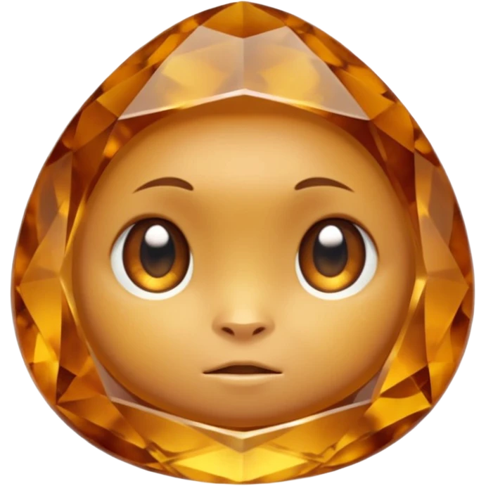 Single gemstone rock character, warm golden citrine, squat and heavy like a rock, with carved facets and tiny surface imperfections, cute round eyes  emoji