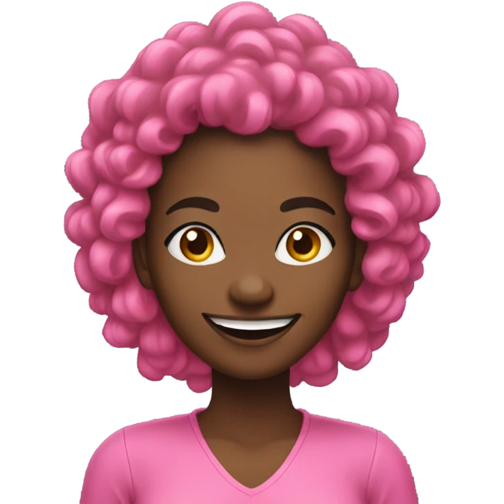 Black women with long kinky hair smiling wearing pink emoji