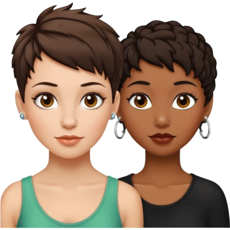 white woman brunette with a pixie hairstyle and black woman with locks and a piercing on the nose emoji