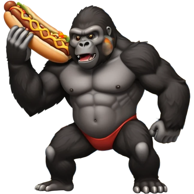 Gorilla attacking a building with a hotdog emoji