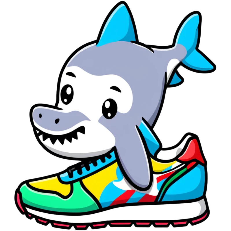 Colorful Bape sneaker with shark face design, bright colors, street style fashion sneaker emoji