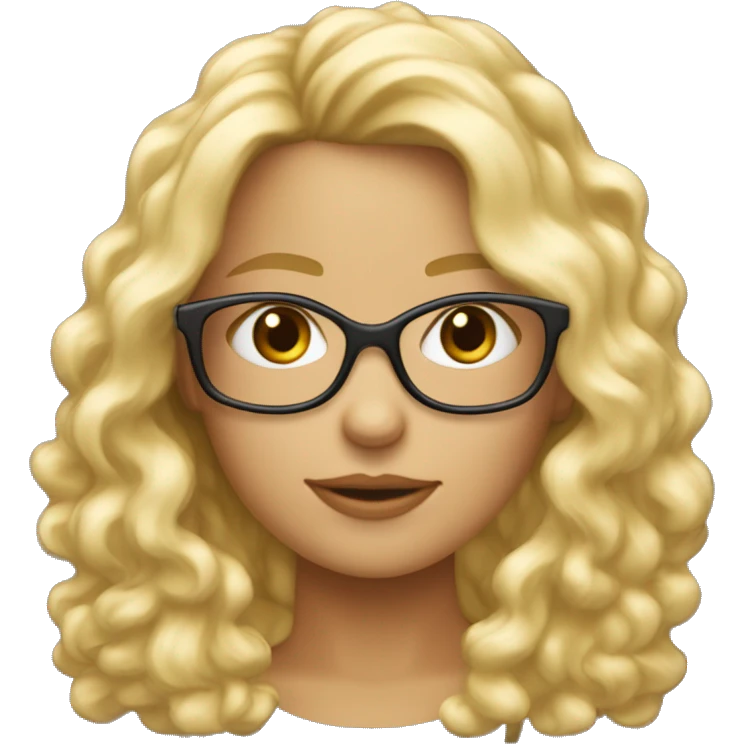 Fille cheveux blond foncé bouclés mi  long, yeux bleux, lunettes 40 ans emoji