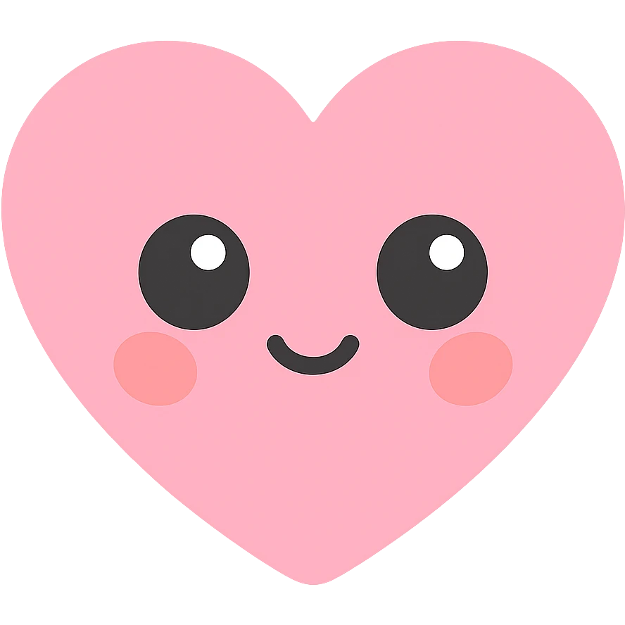 pink kawaii heart with shiny eyes and blushing cheeks emoji
