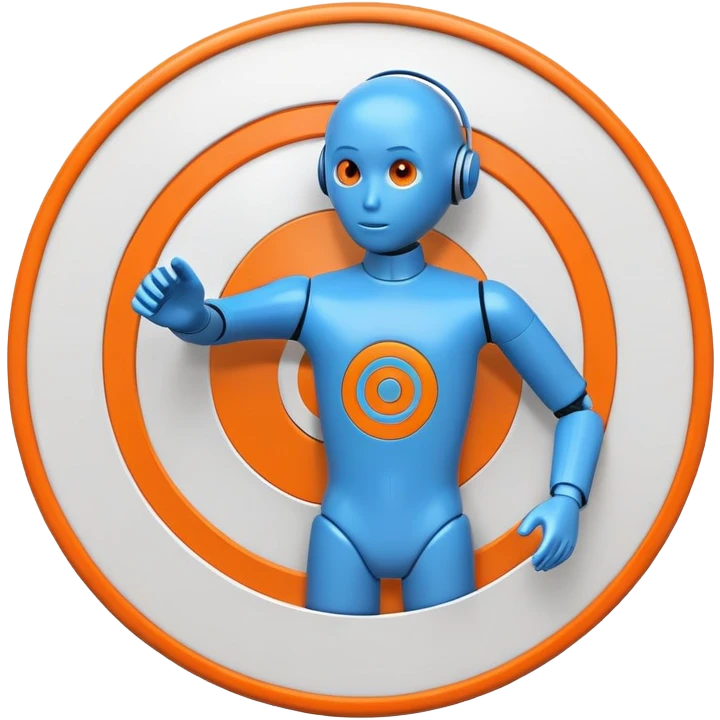 blue test dummy with a tracking target emoji