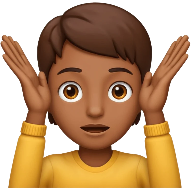 Nervous emoji + hands up emoji. Remove flow effects at the very top the of the hands so the head can be between the hands emoji