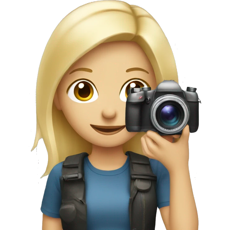 A blonde girl with a camera taking a photo emoji