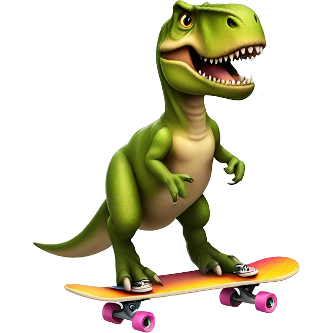 T-Rex riding a skateboard emoji