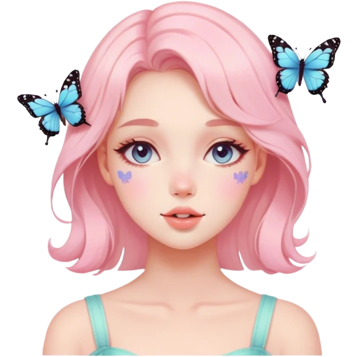 Gorgeous pastel lady with blushing face and butterflies aesthetic trending style emoji