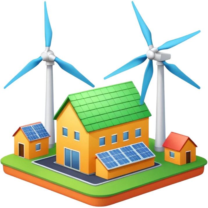 green-roofed factory with a wind turbine, clean and colorful emoji