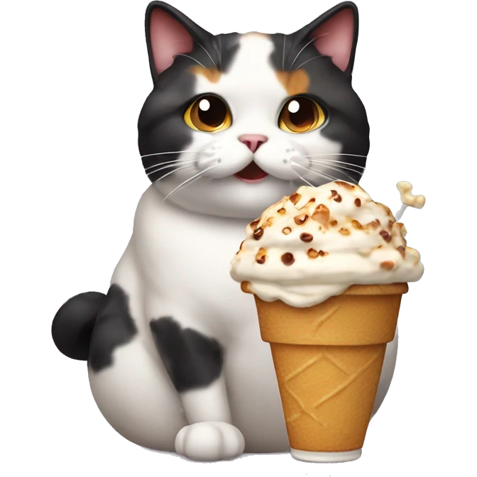 Realistic Fat calico cat with sundae emoji