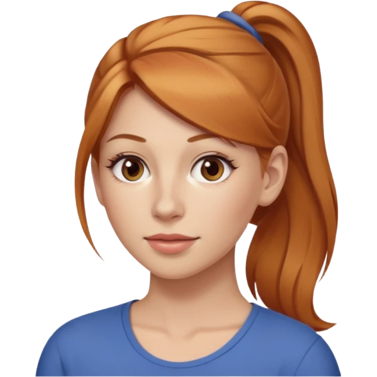 Woman 30 years old, strawberry blonde ponytail, brown eyes emoji