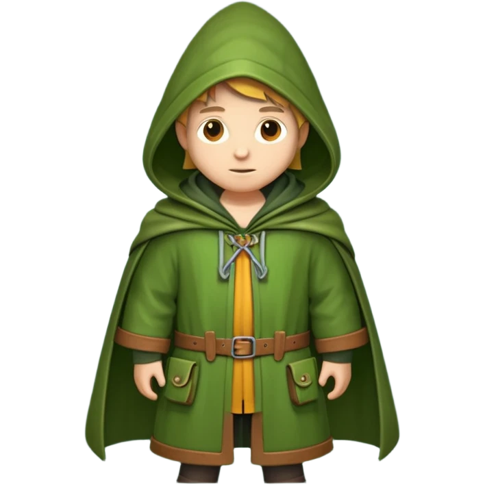 forest explorer hooded cloak object icon, green cloak with hood, leather straps, adventure vibe, 3D cartoon, mobile game icon style, centered, clean background, no text, no watermark
 
 emoji