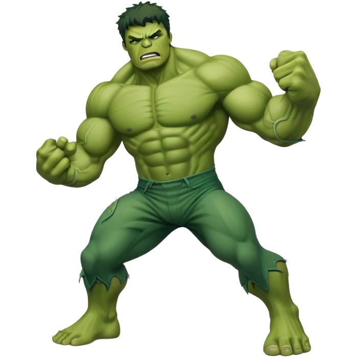 Hulk fighting, strong green muscular superhero in action pose emoji