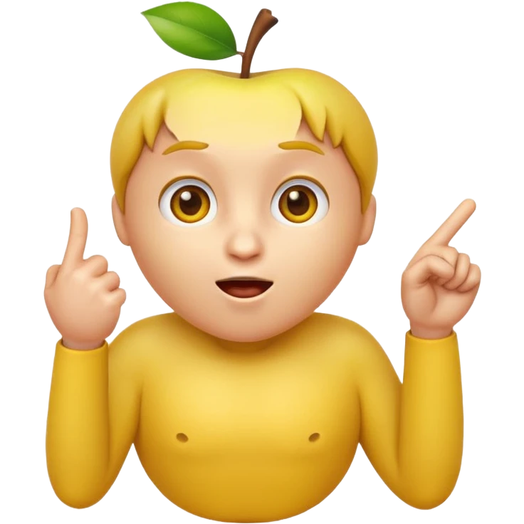 yellow apple style emoji with surprised expression saying 'me?', finger pointing at own chest, very direct pose, clean white background emoji