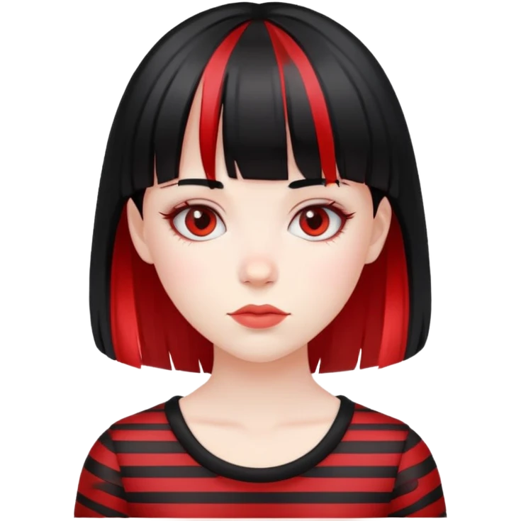 Pale girl, black hair with red striped hair and bangs emoji