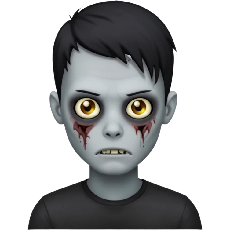 Zombie boy with emo black hair and black shirt emoji