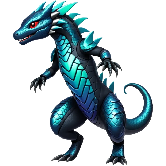 Modern Futuristic Scaly Iridescent Cyber-Salandit-Litten-Hybrid (Full body) emoji