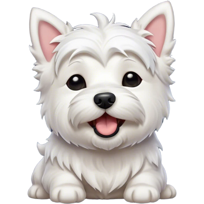Cinematic Cute Yawning West Highland White Terrier Portrait Emoji, Head tilted slightly with a dramatic, wide-open yawn, showcasing a soft, fluffy white coat with floppy ears slightly drooping and round dark eyes barely open in drowsy contentment, Simplified yet irresistibly adorable features, highly detailed, glowing with a soft, cozy glow, high shine, relaxed yet expressive, stylized with a touch of whimsy, bright and endearing, soft glowing outline, capturing the essence of a sleepy yet affectionate companion, so drowsy it feels like it could stretch out of the screen and curl up for a nap! emoji