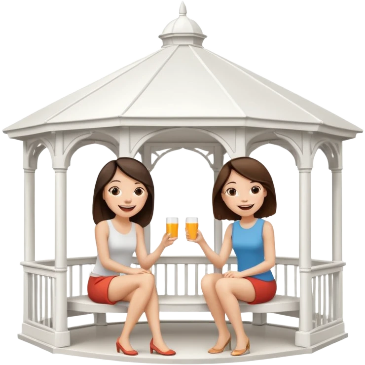 Two brunette women sitting inside a large white gazebo emoji
