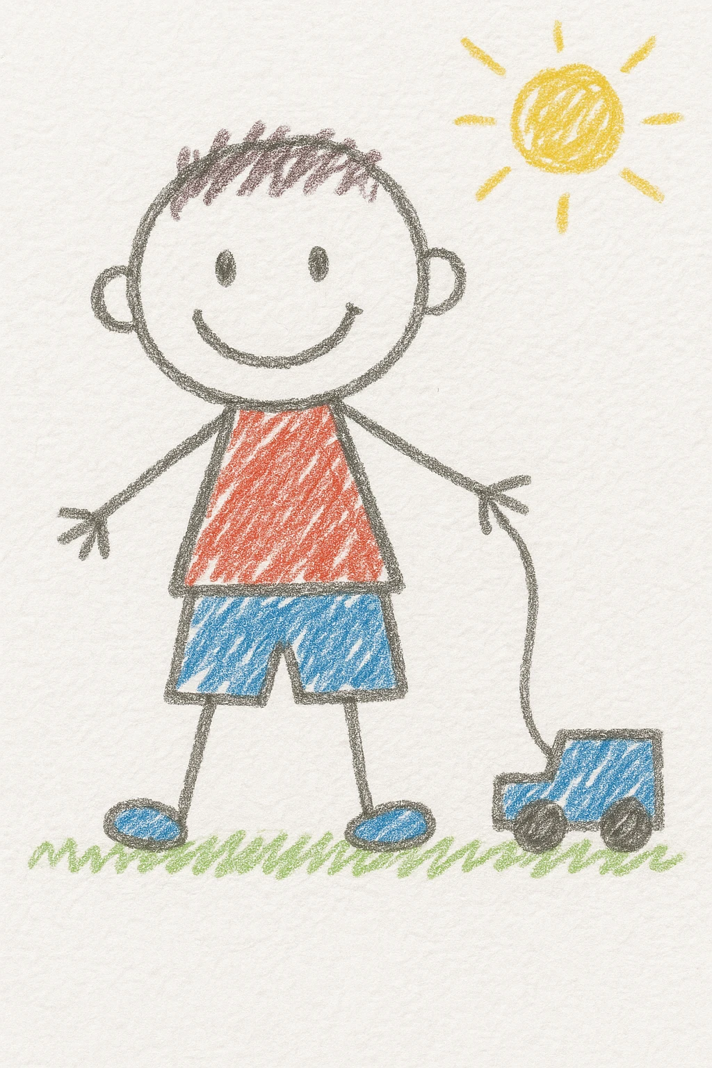 Full body of a boy, playing with a toy emoji