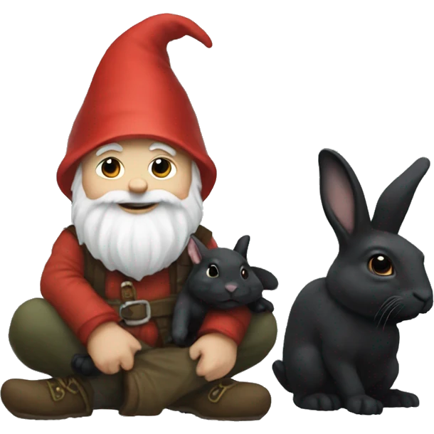 Gnome holding a black bunny  emoji