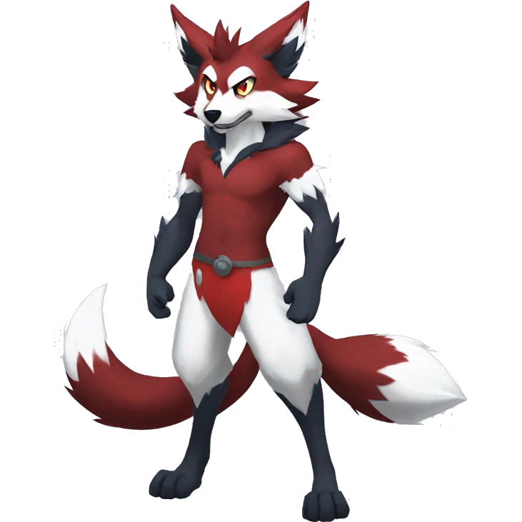 Anthro-Lycanroc-Red-White-Werewolf-Midnight-form Full Body emoji