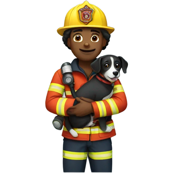 Firefighter holding a dog emoji