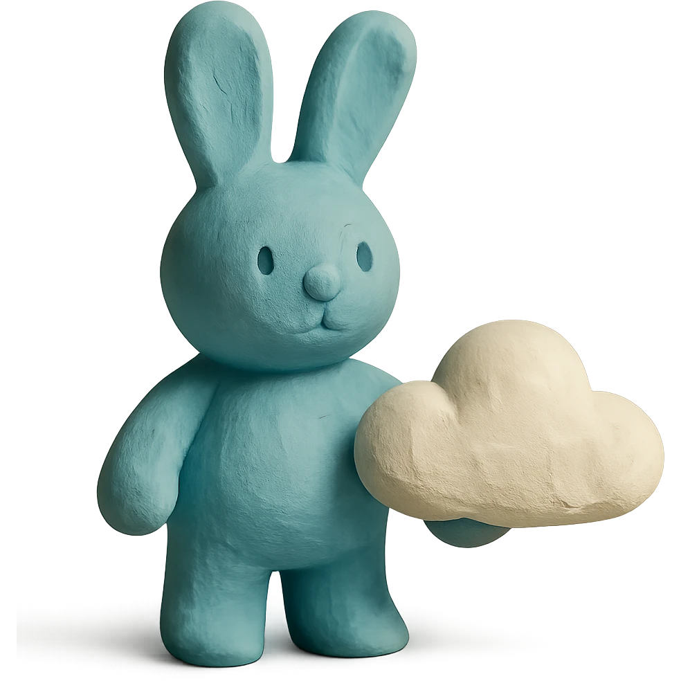 pastel blue bunny with a cloud, claymation style emoji