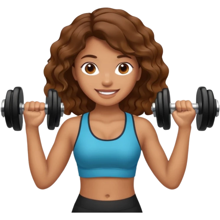Brown wavy girl with dumbells in her hands emoji
