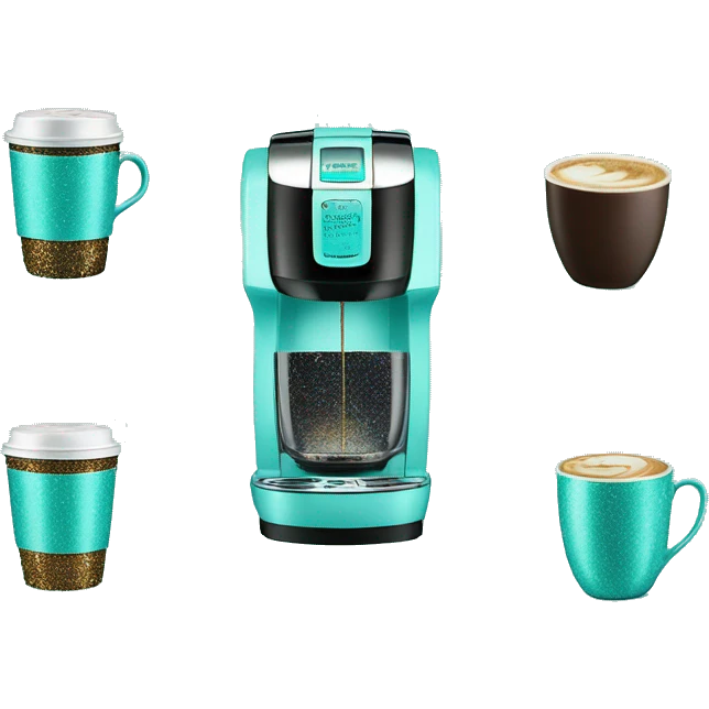 Realistic tiffany blue glitter keurig coffee machine.  emoji