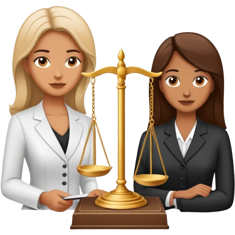 female notary with justice scale helping another woman emoji