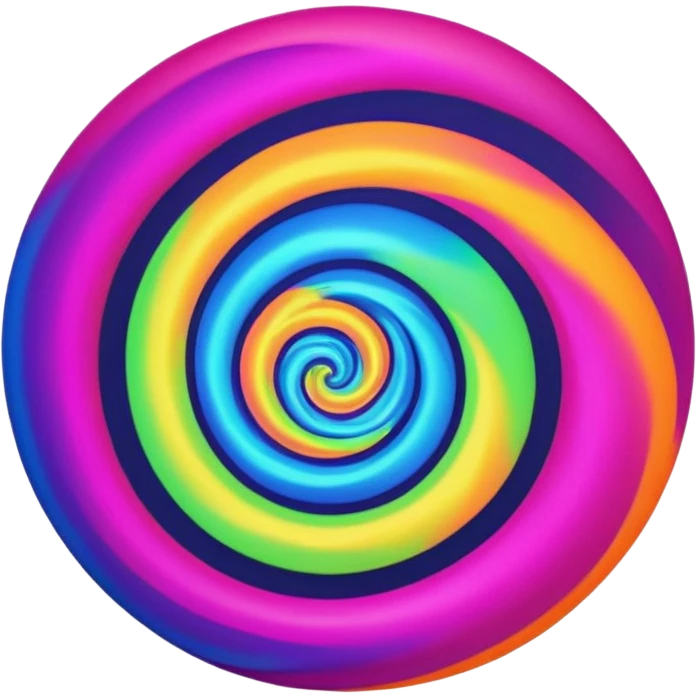 create  a Circular emoji, thin black outline, neon energy tornado vortex, clockwise glowing spiral, blue and green outer swirls, magenta and purple core, red inner arc, yellow-orange base glow, smooth gradients, psychedelic futuristic style, high saturation, intense glow, centered emoji