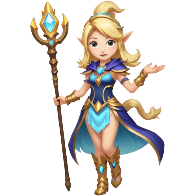 full body Lux from League of Legends with magical staff, cheerful expression, detailed costume emoji