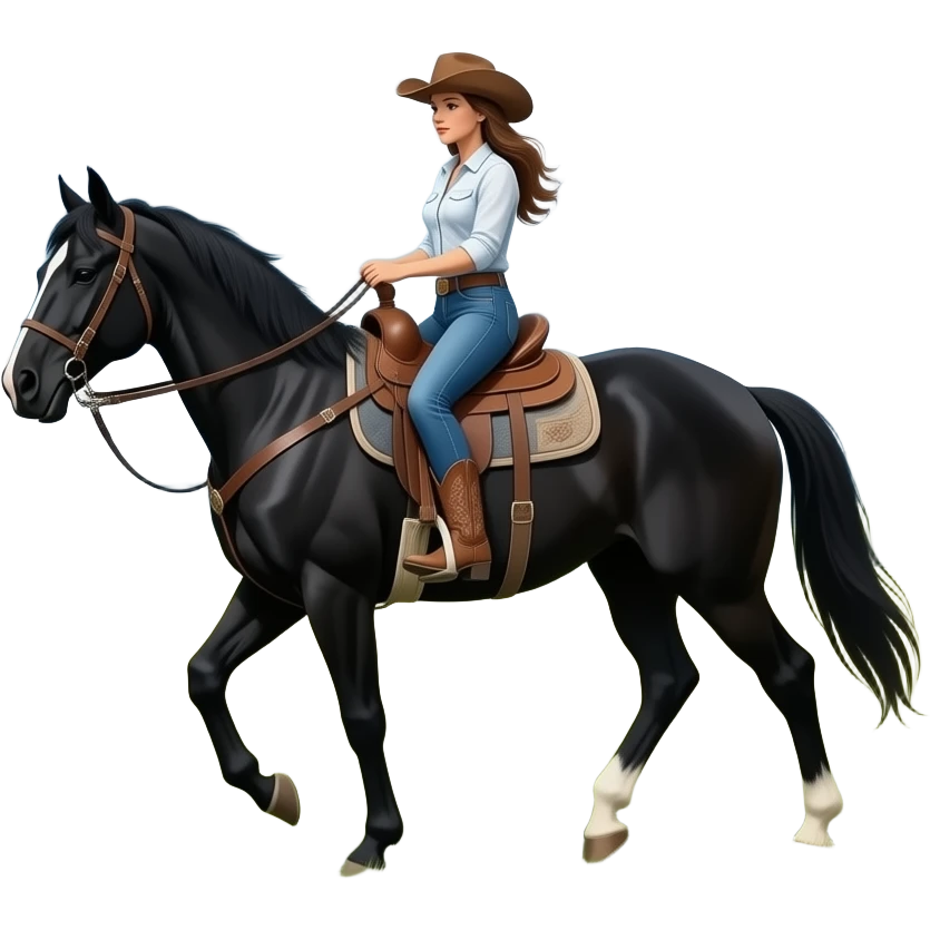 cowgirl walking horse in thunderstorm emoji
