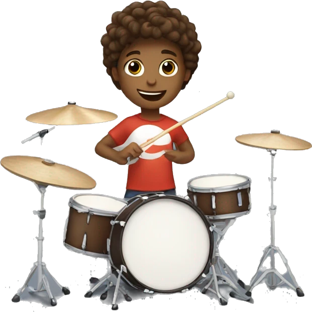 Kid with waves brown hair playing a drum kit  emoji