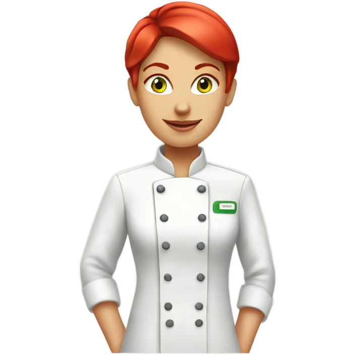 green eyed  red short haired female chef emoji