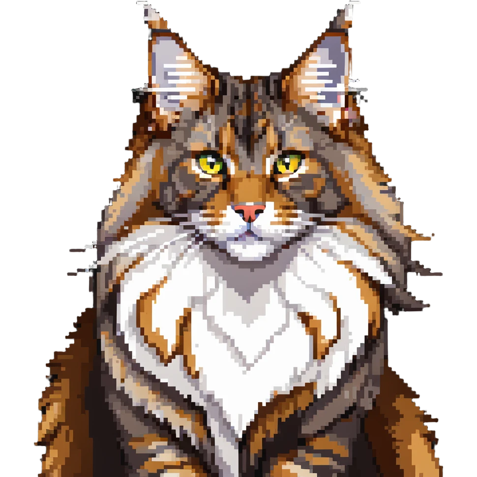 majestic maine coon cat with fluffy fur and fierce but cute face emoji