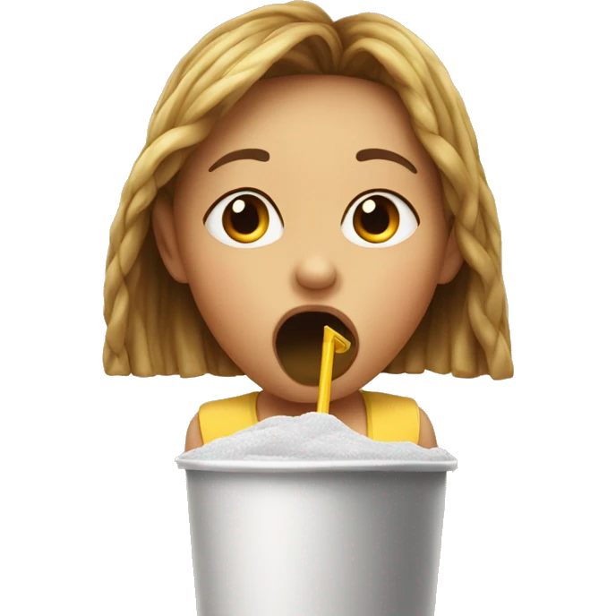 girl drinking from an extremely big straw, covering her whole mouth emoji