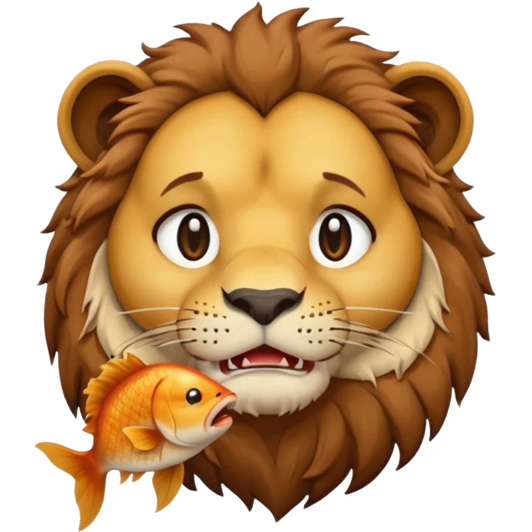  A lion eating a fish, feeling sad, cry, portrait, bust up emoji