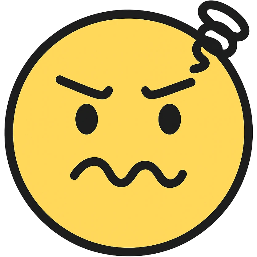 confused and annoyed face, color outline icon style, with a squiggly mouth emoji