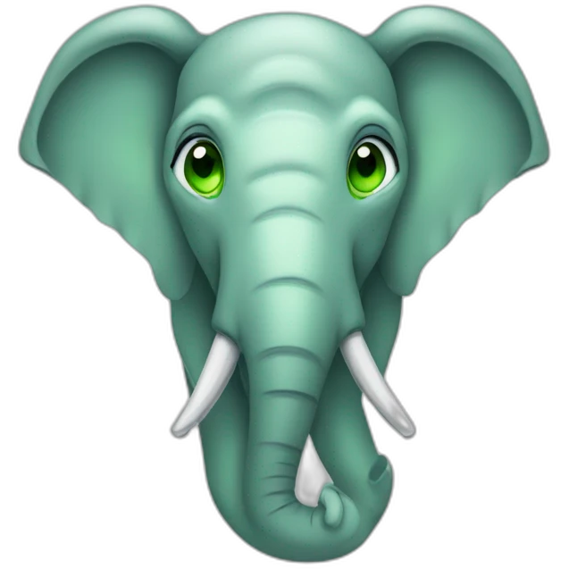 elephant head with big ears and a long trunk, big green eyes with tears emoji