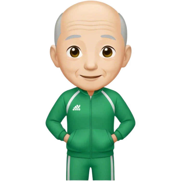 Oh Il-nam:  Age: 70s
Appearance: A frail old man with short gray bald hair, deep wrinkles, and a kind-looking smile.
Outfit: Green player tracksuit  emoji