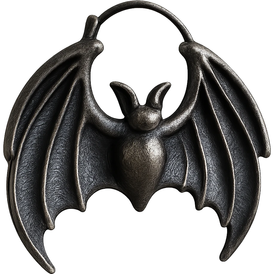 Isolate and keep only the realistic goth earring with black bat wing hoop, remove the background entirely. emoji