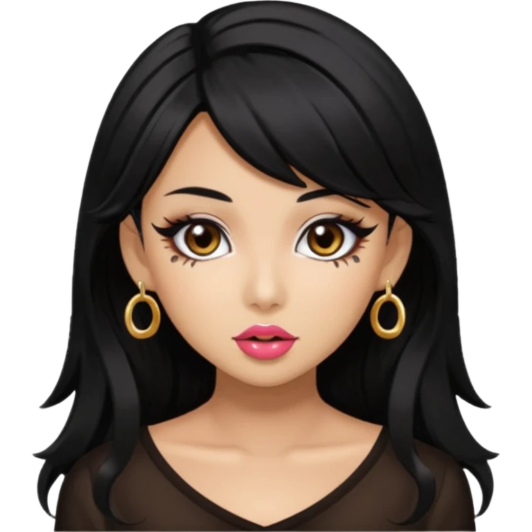 Gyaru girl black hair glossy lips emoji