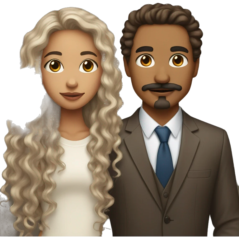 Lightskin girl with long curly brown hair next to white man with long brown hair and mustache emoji