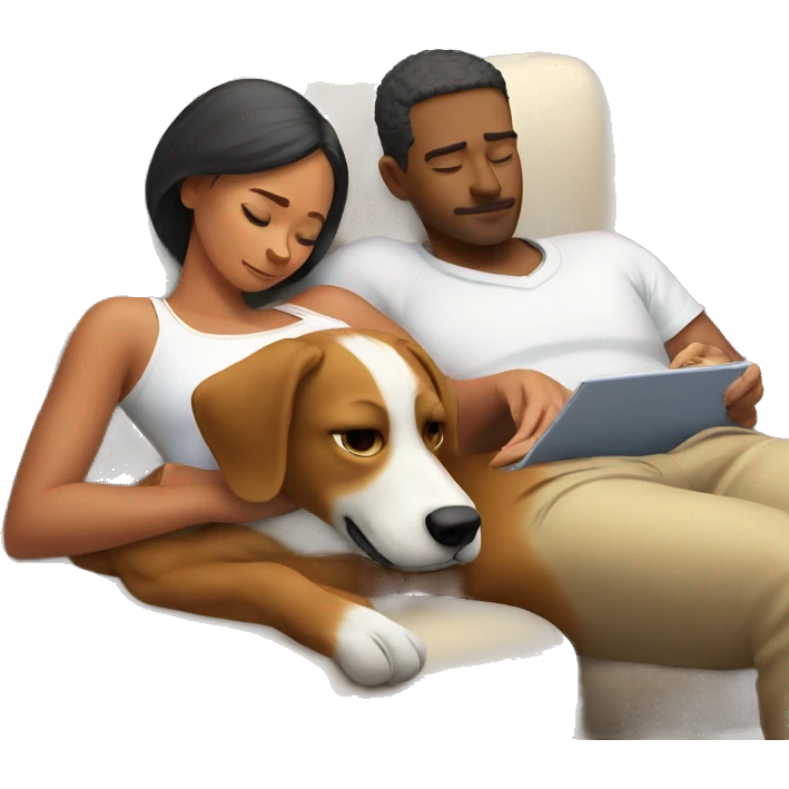 Napping couple with dog watching football  emoji