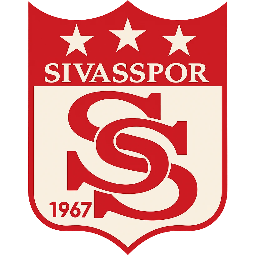 Sivasspor futbol kulübü logosu, kırmızı ve beyaz renkler, kalkan şeklinde, modern ve net hatlar, Türk futbol takımı amblemi emoji