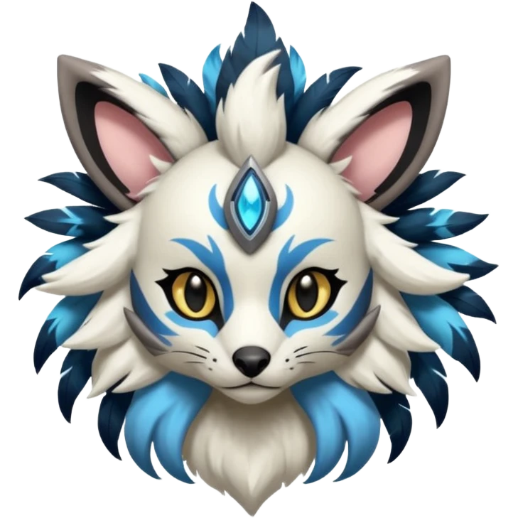 Futuristic furry fluffy floofy feathery tribal marked Genet-Absol-Kyurem-Zeraora-Primagen-fusion-creature  emoji