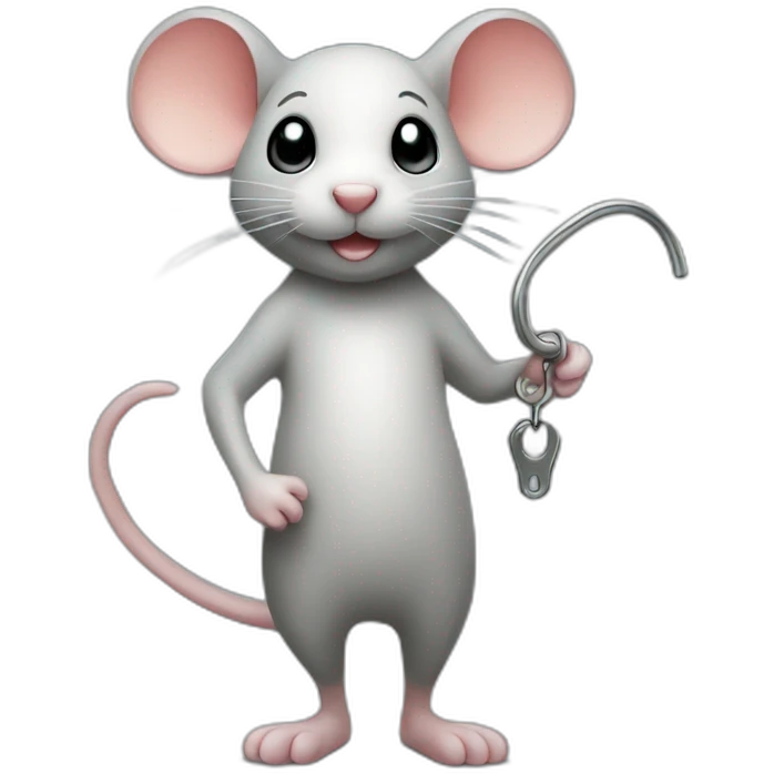 Standing mouse figure has a hook emoji