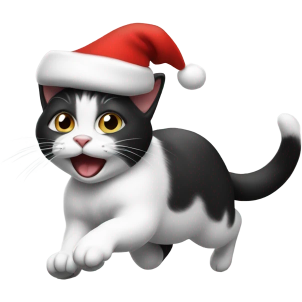 Running black and white cat wearing a Santa hat  emoji
